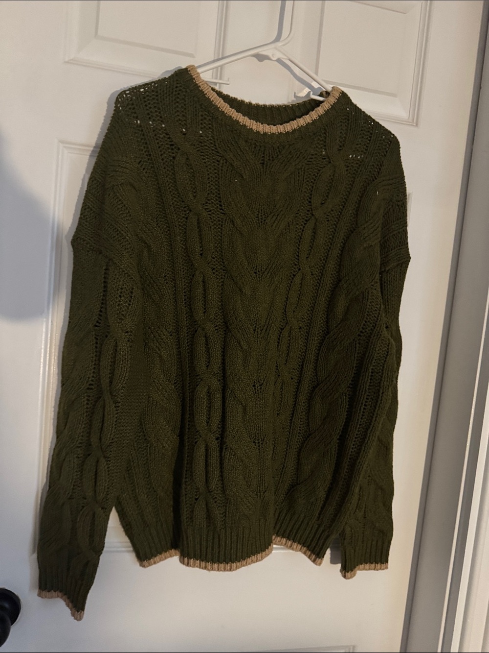 Olive Cable Knit Women's Sweater - Classic Crewneck
